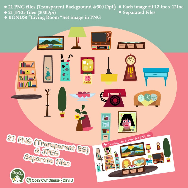 Digital Clipart Freestyle Living The Room Ready To Image 0
