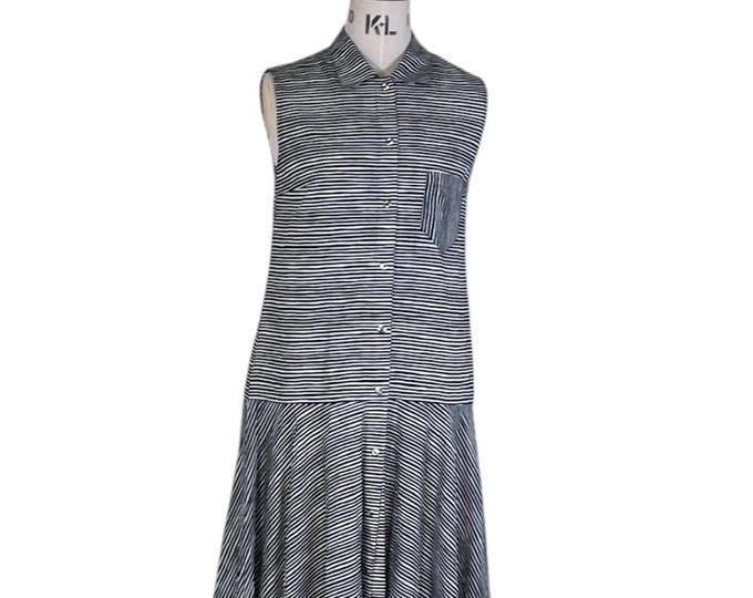 VINTAGE: Marimekko black-white striped dress from 80s