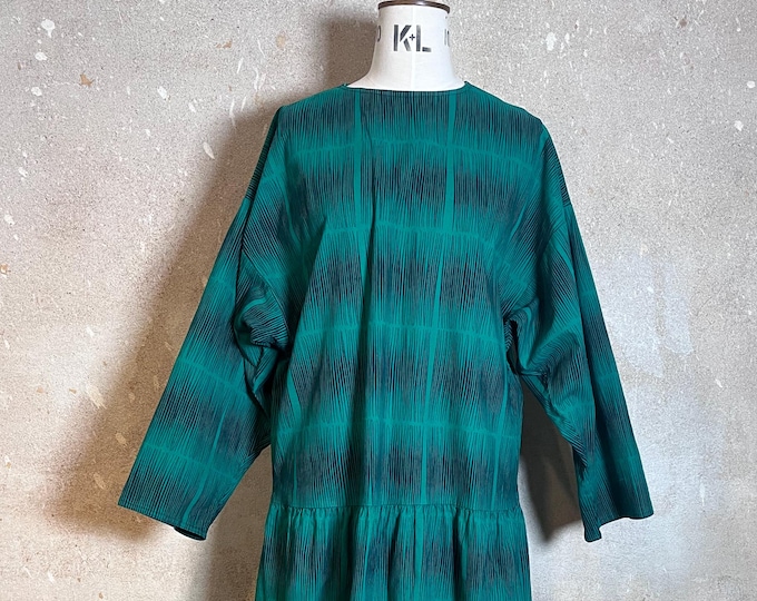 VINTAGE: VUOKKO green-black cotton dress from 80s