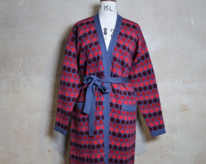 NEW: GODETIA cardigan,  denim blue, red