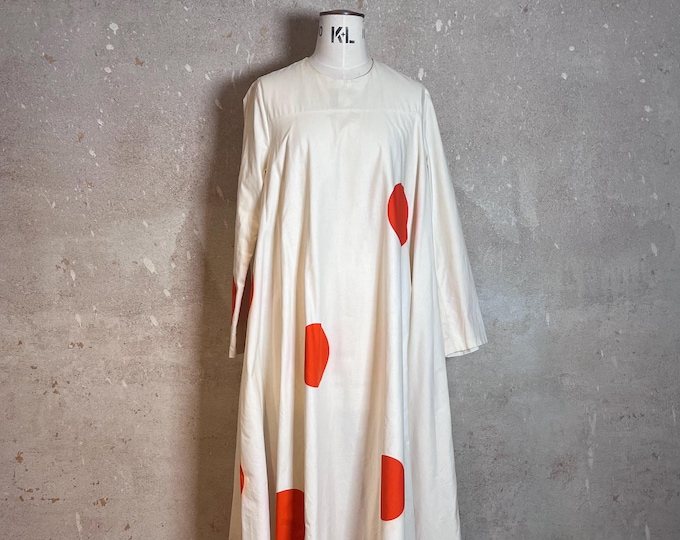 VINTAGE: VUOKKO off-white and red maxi-dress from 70s