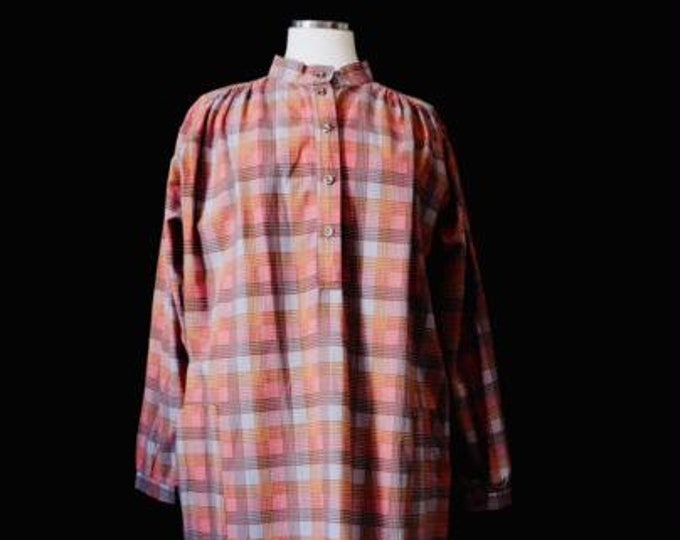 VINTAGE: Marimekko 70s cotton dress with multicolor check-print