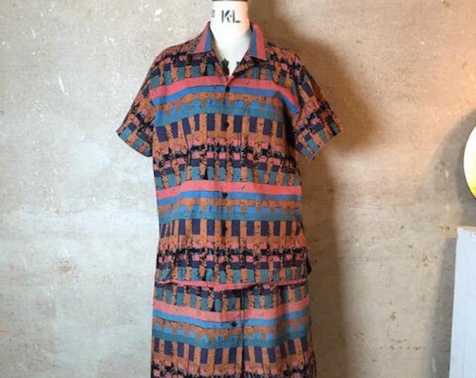 VINTAGE: Marimekko shirt and skirt set with SAKO print from year 1986