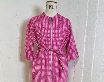 VINTAGE: Marimekko roze-witte KARAKOLA-tuniek van Vuokko Nurmesniemi