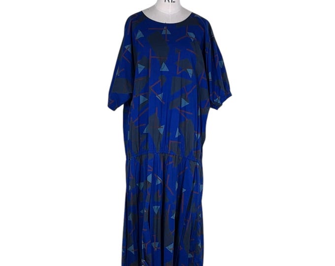 VINTAGE: 80s blue-grey-brown maxi dress