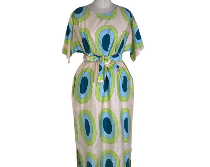 NEW: beige-lime-blue cotton satin dress