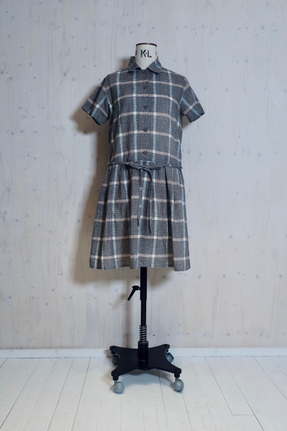 MARIMEKKO vintage dress, brown, beige, grey checks