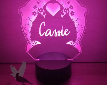 Lámpara de noche personalizada con forma de delfín: lámpara LED con forma de corazón