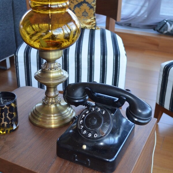 Old Black Vakelite Telephone in excellent condition vintage bakelite telephone black rotary telephone 50s 60s mid century