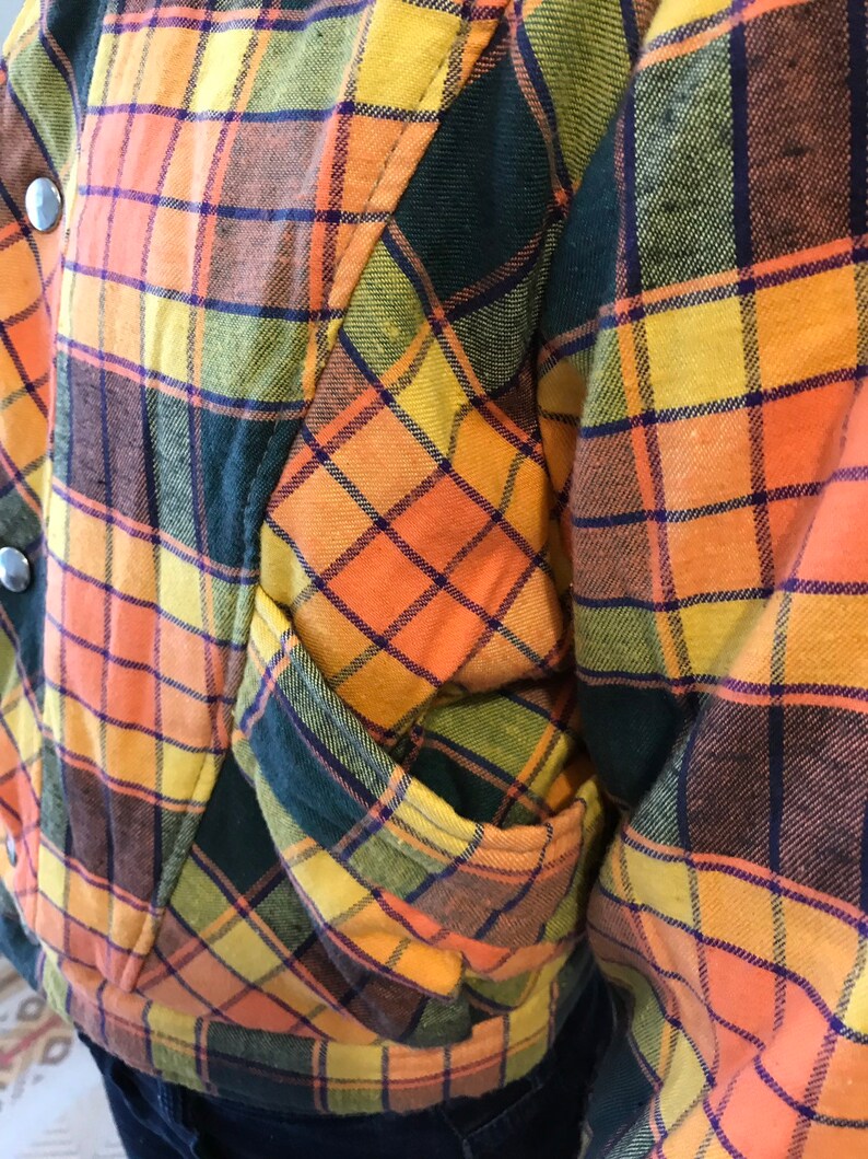 Vintage Checkered Jacket Orange Yellow Plaid Outerwear Etsy