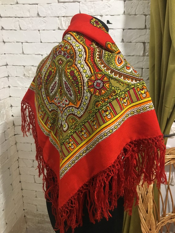 Big Vintage shawl.Large Red Flower Shawl.Floral shawl.Russian scarf shawl.Vintage wool shawl.Russian Shawl.Wedding shawl.Floral scarf.