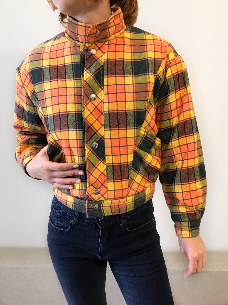 Vintage Checkered Jacket Orange Yellow Plaid Outerwear Etsy