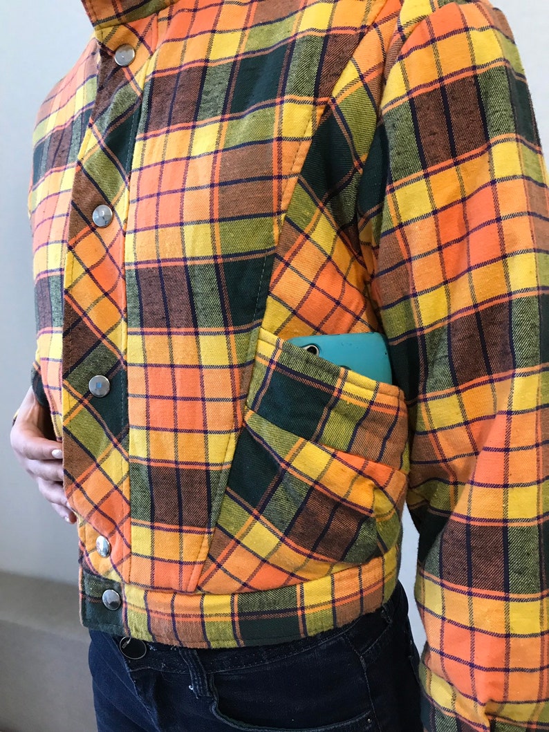 Vintage Checkered Jacket Orange Yellow Plaid Outerwear Etsy