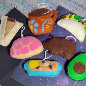 Handmade Mexican Food Christmas Tree Ornaments _ Concha, Capirotada, Tamale, Marranito, Hot Chocolate, Taco, Avocado