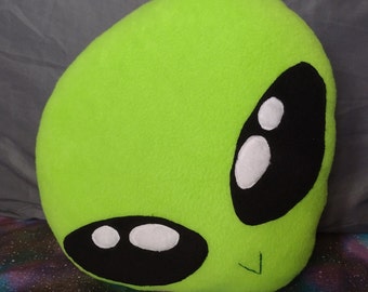 Handmade Green Fleece Alien Pillow - UFO Accent