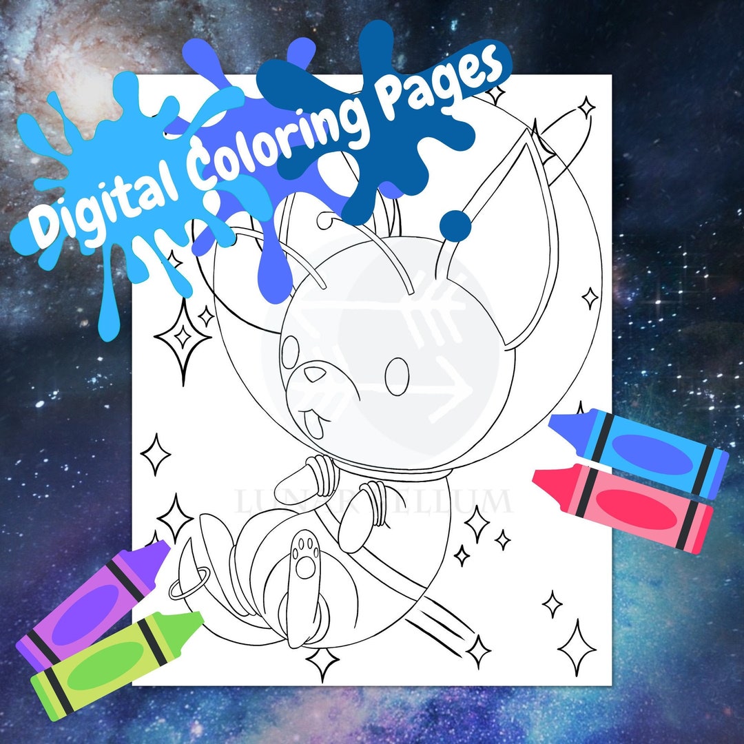 Cute Digital Space Alien Cat and Dog Coloring Pages Set of 4 - Etsy
