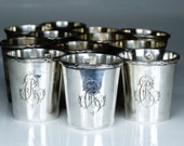 Antique French Silver Set 12 Wine Julep Mint Cups Timbales