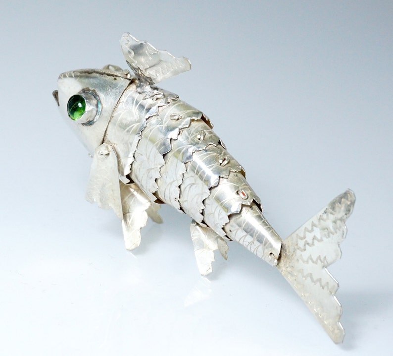 Vintage Sterling Silver Tourmaline Koi Fish Figurine