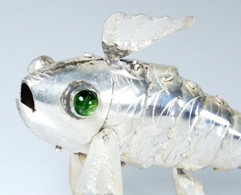 Vintage Sterling Silver Tourmaline Koi Fish Figurine