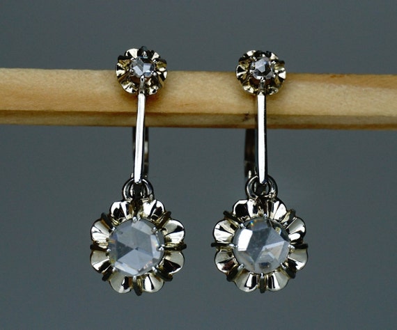 Antique Edwardian Diamond 18 Carats Gold Earrings