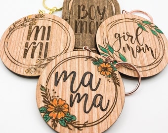 Porte-clés Maman- Porte-clés Maman Fille- Porte-clés personnalisé- Porte-clés en bois gravé- Cadeau pour elle -Cadeau fête des mères -Porte-monnaie Charm -Cadeau pour maman