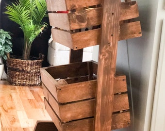 Rustic Wood Vegetable Stand – Farmhouse Produce Bin, Kitchen Storage