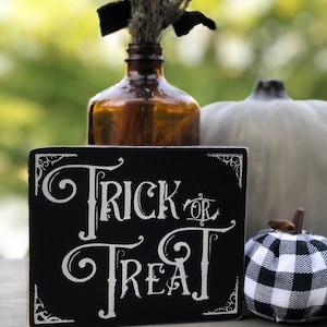 Trick or Treat Sign- Indoor Halloween Decorations - Halloween Kitchen Signs- Halloween Themed Tiered Tray Accessories- Halloween Decorations
