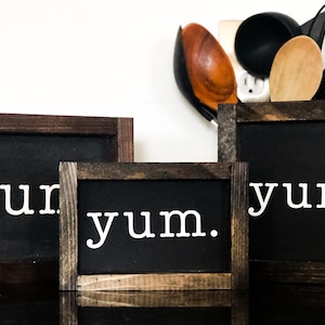Yum Sign - Small Kitchen Signs -Tiered Tray Decor - Modern Farmhouse Kitchen Decor - Kitchen Wall Art - Snack Bar Sign