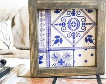 Boho Farmhouse Sign – Blue Tile Pattern Tiered Tray Decor