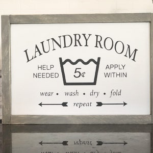 Large Laundry Room Sign - Black and White Laundry Room Decor - Laundry Sign - Wooden Laundry Sign - Help Wanted - Wash Dry Fold