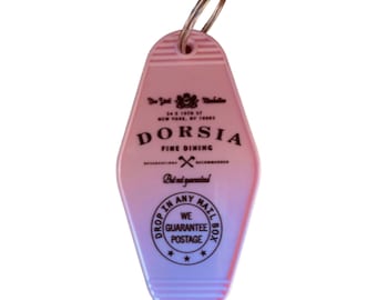 American psycho inspired DORSIA restaurant keytag