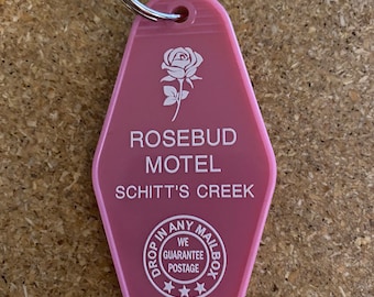 On sale PINK Schitt’s Creek inspired Rosebud motel keytag