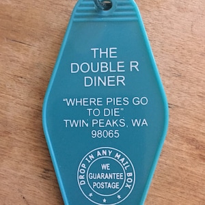 In Teal! Twin Peaks Inspired "DOUBLE R DINER"  keychain - Teal with black print