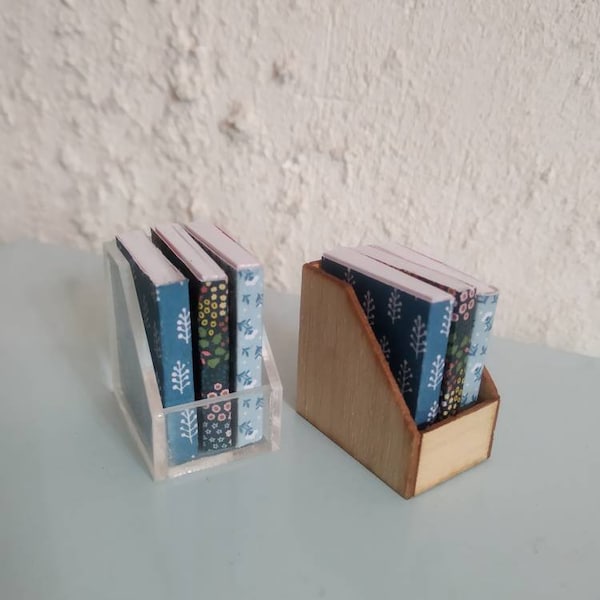 Magazines rack + 3 books - scale 1:12 Dollhouse miniature