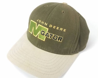 John Deere M Gator Leather Strap Strapback Dad Hat Vintage 90s FREE Shipping Made In USA Tractor Lawn Equipment