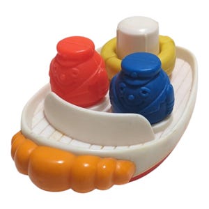 Vintage Sanitoy Inc. Plastic Boat Bath Toy Figures Life Preserver Hong Kong