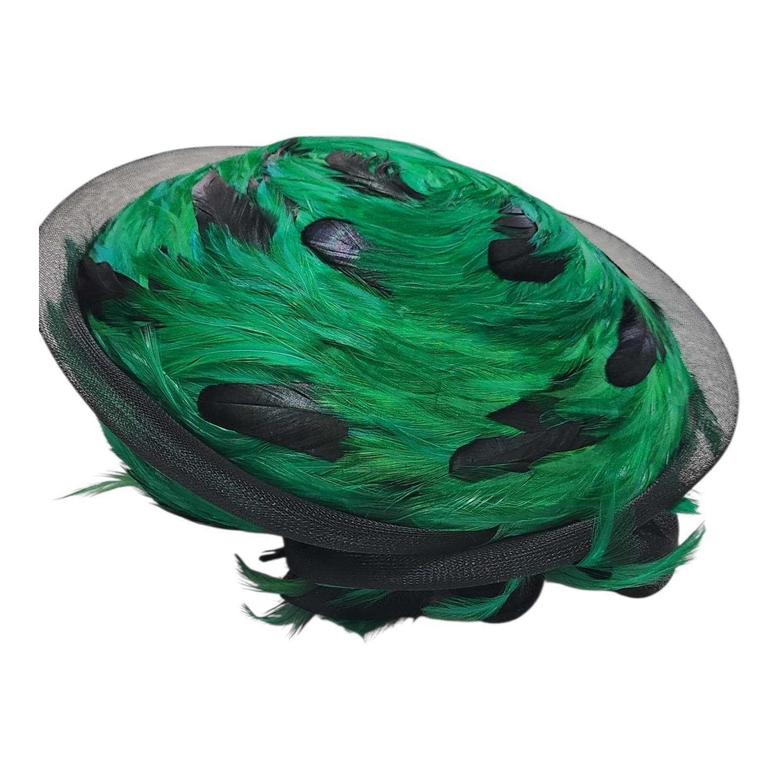 Albrizio New York Vintage Green Black Feather Pillbox Hat Mesh Veil‎ Bow Trim Albrizio Feather Hat - Etsy main image 2