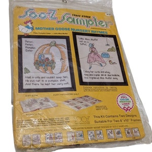 Soo-z Cross Stitch Sampler Kit S155 Mother Goose Nursery Rhymes Peter Peter Pumpkin Eater Little Ms Muffet Sealed Vintage FREE Shipping