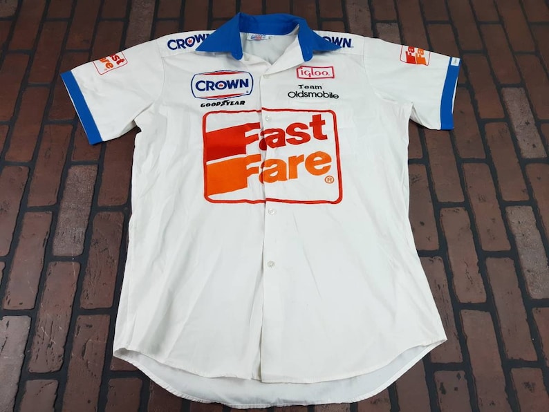 Fast Fare Oldsmobile Racing Button Front Jersey Shirt Exquisite Made In USA Vintage 90s FREE Shipping