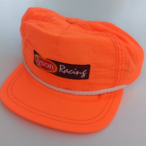 Tyson Racing Adjustable Snapback Hat Baseball Cap Vintage 80s 90s Florescent Orange Hunting Outdoor Made In USA FREE Shipping