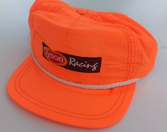 Tyson Racing Adjustable Snapback Hat Baseball Cap Vintage 80s 90s Florescent Orange Hunting Outdoor Made In USA FREE Shipping