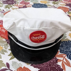 Coca Cola Salesman Delivery Driver Hat Cap Cluster Group White Made In USA Vintage 80s Snapback Adjustable White FREE Shipping