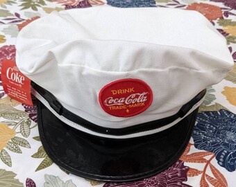 Coca Cola Salesman Delivery Driver Hat Cap Cluster Group White Made In USA Vintage 80s Snapback Adjustable White FREE Shipping