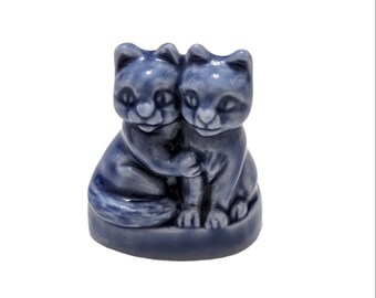 Wade England Blue Siamese Cats Twins Pair Figurine 1.5 Inch Porcelain Kittens Vintage FREE Shipping