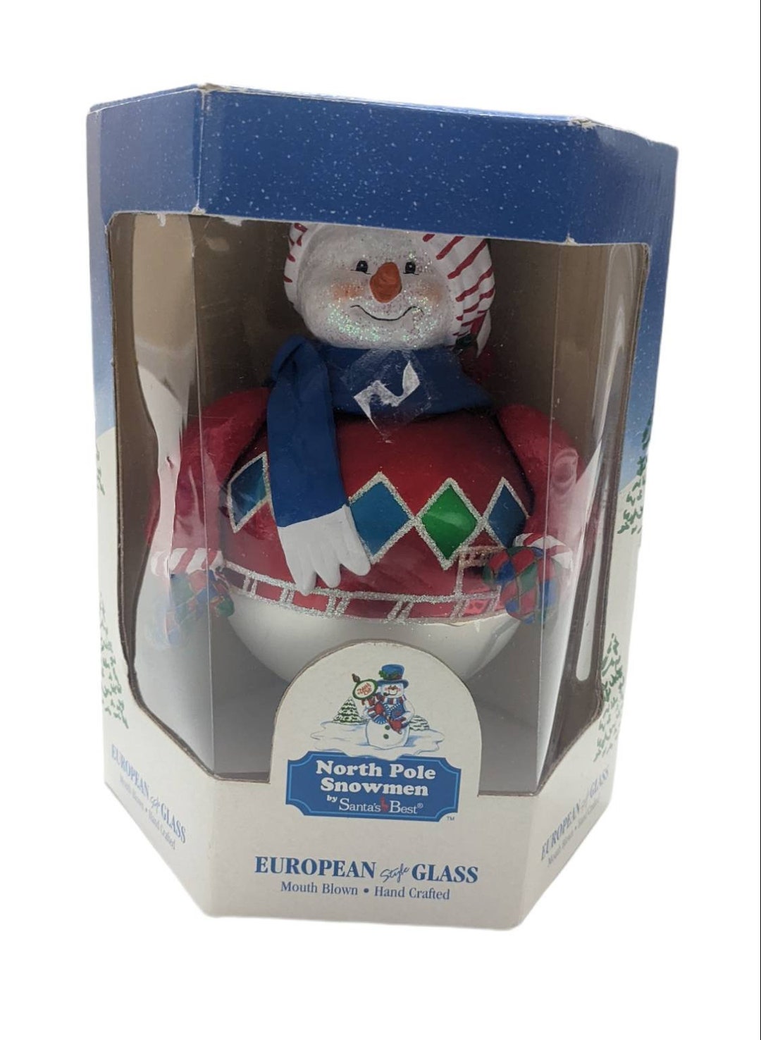 Santa's Best North Pole Snowmen Mouth Blown Glass Ornament Vintage 90s ...