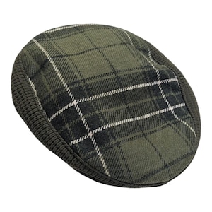 English Sports Shop Bermuda Green Plaid Newsboy Flat Cap Hat Wool British Style