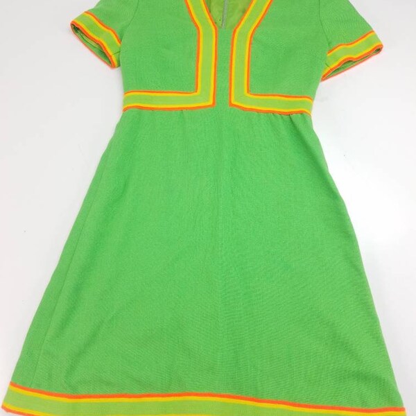 SAKS fifth Avenue Shannon Rodgers for Jerry Silverman Lime Green Silk Lined Midi Dress with Knit Detailing