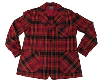 Chaqueta de caza Pendleton de lana a cuadros estilo años 70, talla mediana, camisa roja y negra