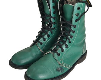 Dr Martens Vintage Made in England Green Leather 8 Eye Boots 16-L345/972 Size 9