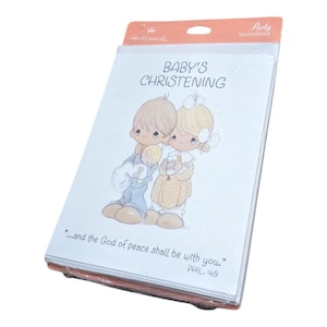 Invitations de baptême Hallmark Precious Moments de style 1994 | Cartes de vœux style Kewpie | Lot de 8 enveloppes non ouvertes | Papeterie de baptême